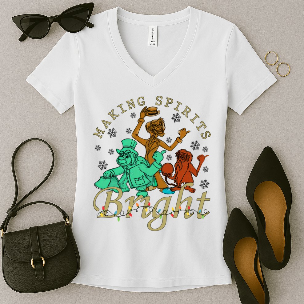 Making Spirits Bright Christmas Haunted Mansion Christmas Women's V-Neck T-Shirt