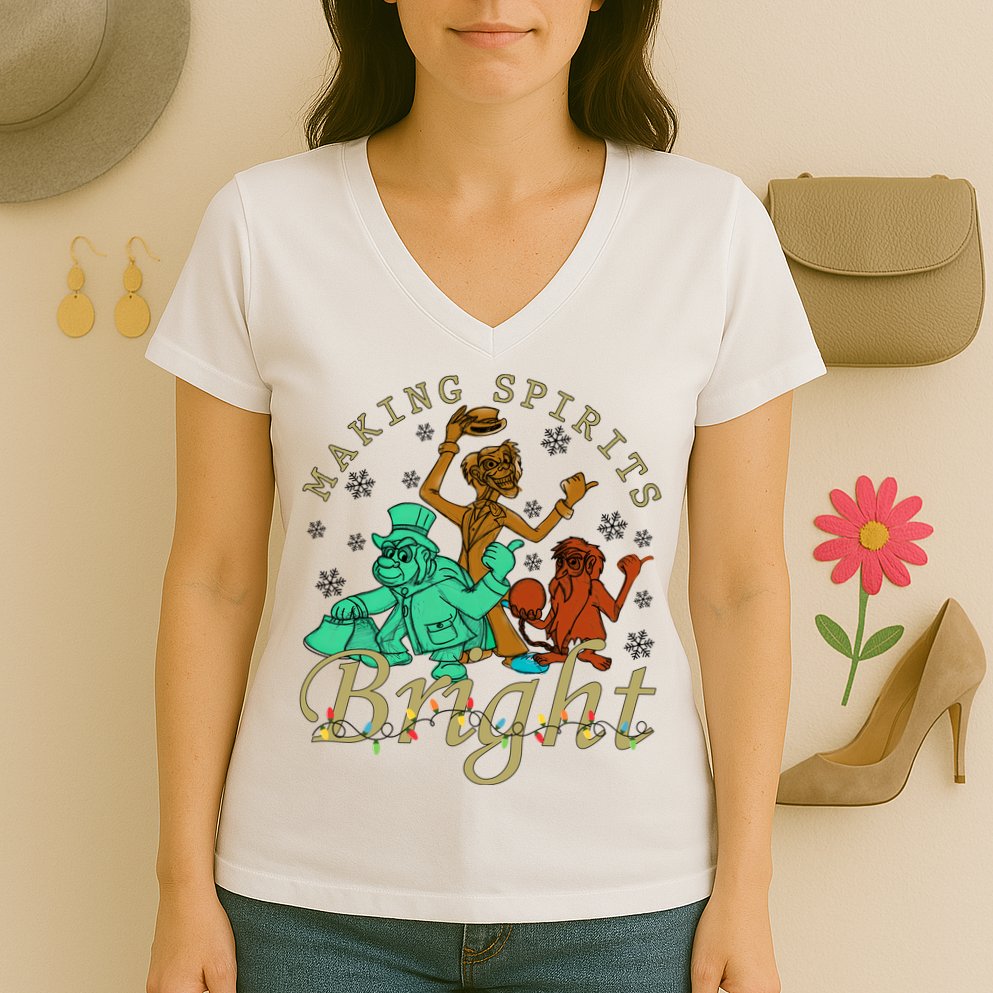 Making Spirits Bright Christmas Haunted Mansion Christmas Women's V-Neck T-Shirt