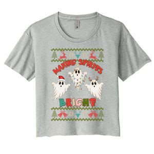 Making Spirits Bright Spooky Ugly Christmas Women's Crop Top Tee