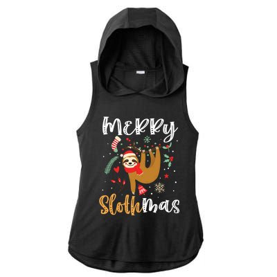 Merry Slothmas Cute Christmas Pajama Sloth Lovers Gift Ladies PosiCharge Tri-Blend Wicking Draft Hoodie Tank