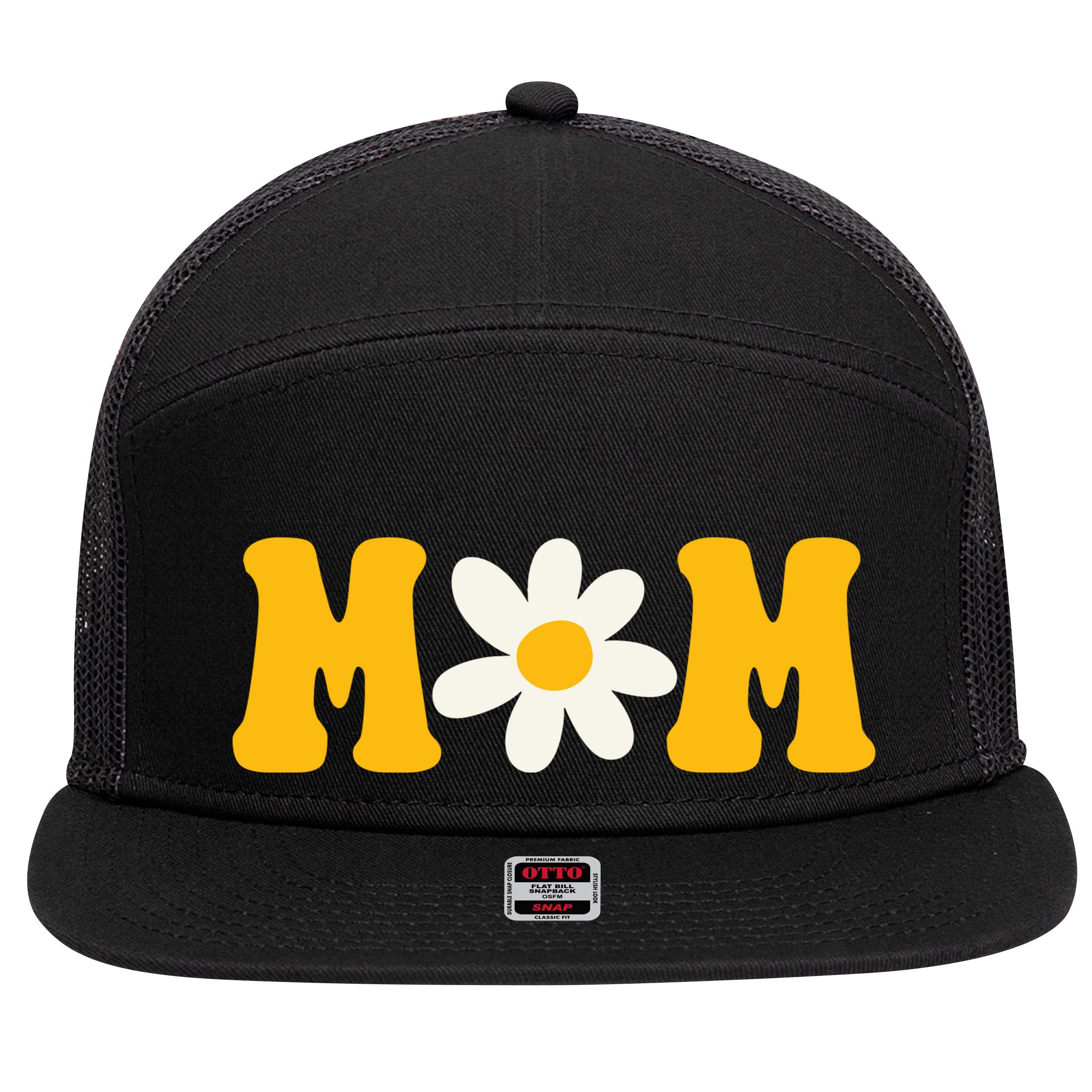 Mom Sunflower Cute Mothers Day 7 Panel Mesh Trucker Snapback Hat