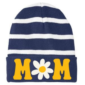 Mom Sunflower Cute Mothers Day Striped Beanie with Solid Band