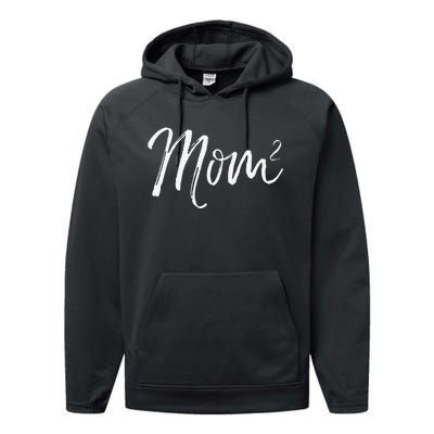 Mom Squared Cute Twin Mom Second Child Announcement Mom^2 Performance Fleece Hoodie