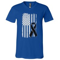 Melanoma Skin Cancer Awareness Gift Vintage American Flag Meaningful Gift V-Neck T-Shirt