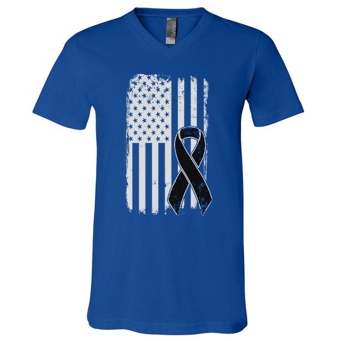 Melanoma Skin Cancer Awareness Gift Vintage American Flag Meaningful Gift V-Neck T-Shirt