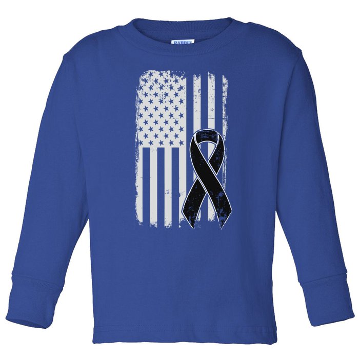 Melanoma Skin Cancer Awareness Gift Vintage American Flag Meaningful Gift Toddler Long Sleeve Shirt