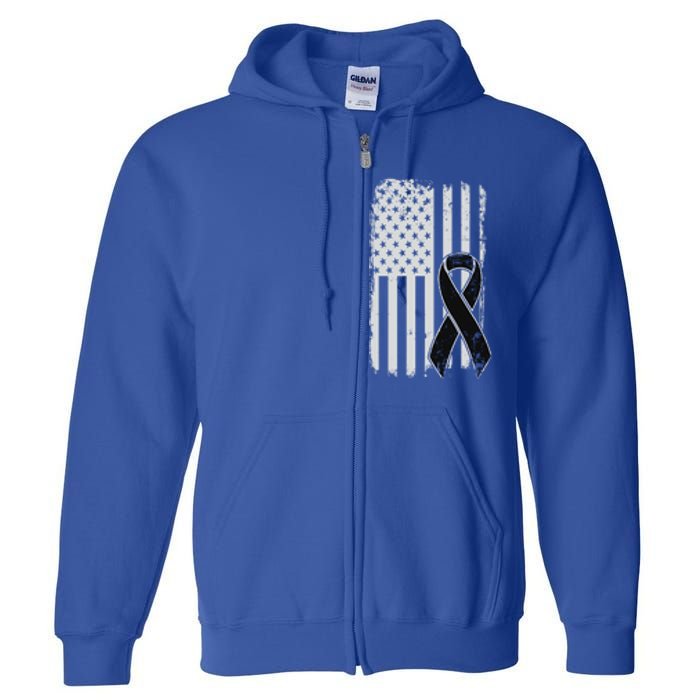 Melanoma Skin Cancer Awareness Gift Vintage American Flag Meaningful Gift Full Zip Hoodie