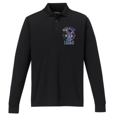 Mermaid Squad Cute Funny Family Birthday Party Performance Long Sleeve Polo