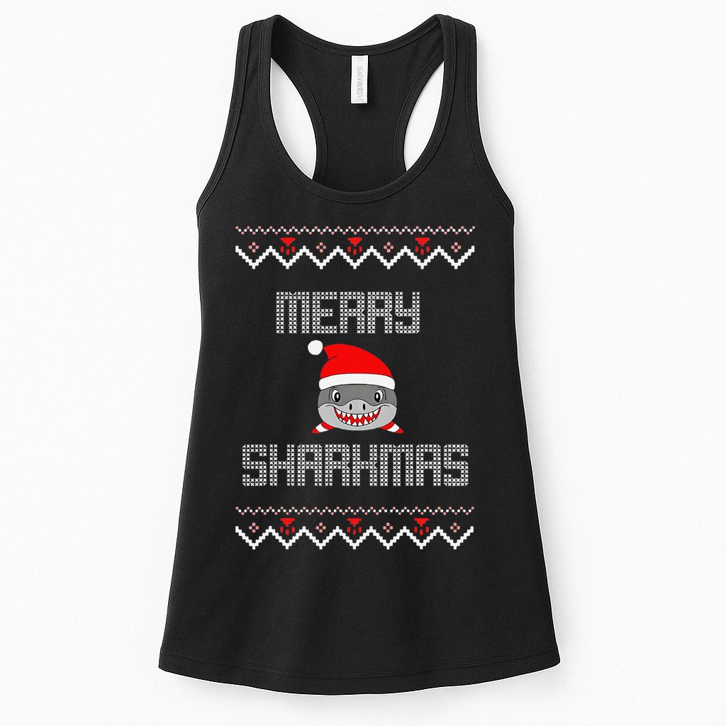 Merry Sharkmas Christmas Funny Shark Ugly Xmas Womens Tank Top