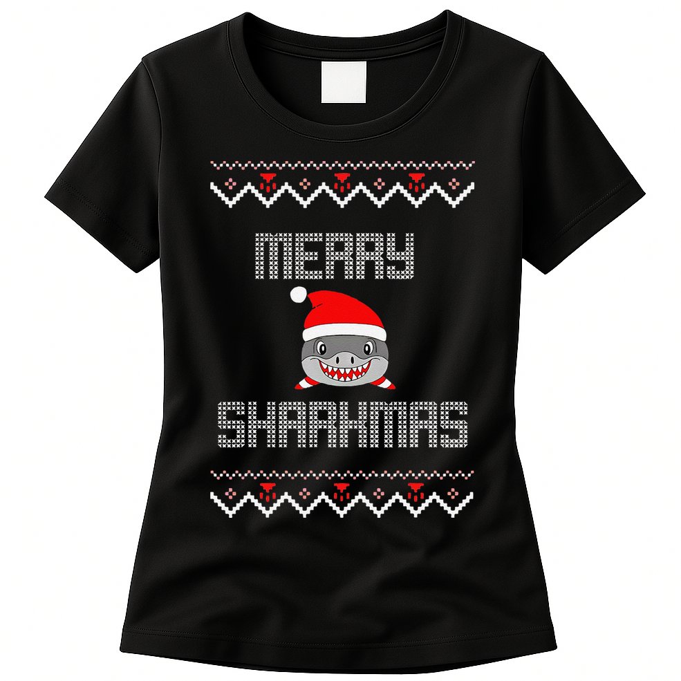 Merry Sharkmas Christmas Funny Shark Ugly Xmas Womens T-Shirt