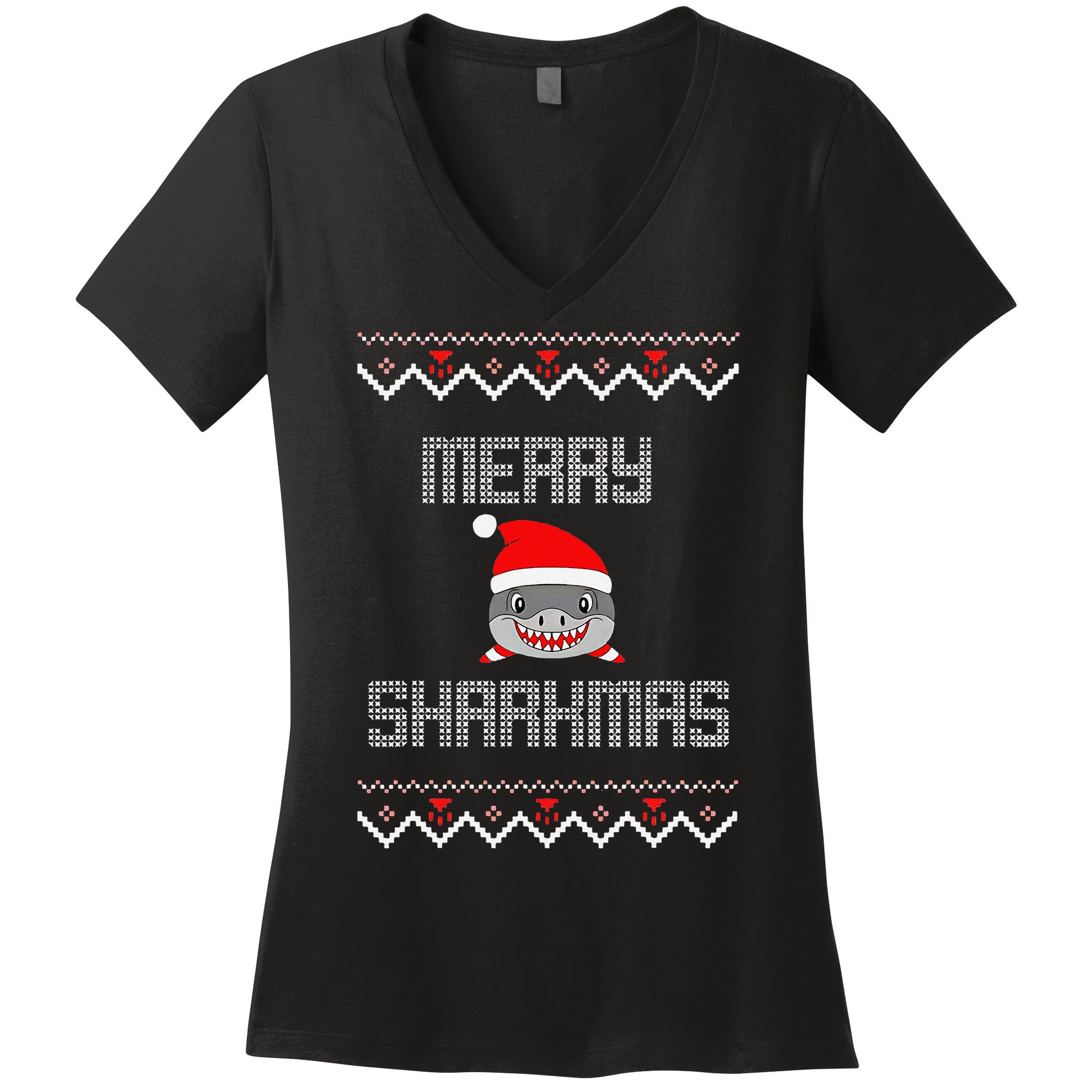 Merry Sharkmas Christmas Funny Shark Ugly Xmas Women's V-Neck T-Shirt