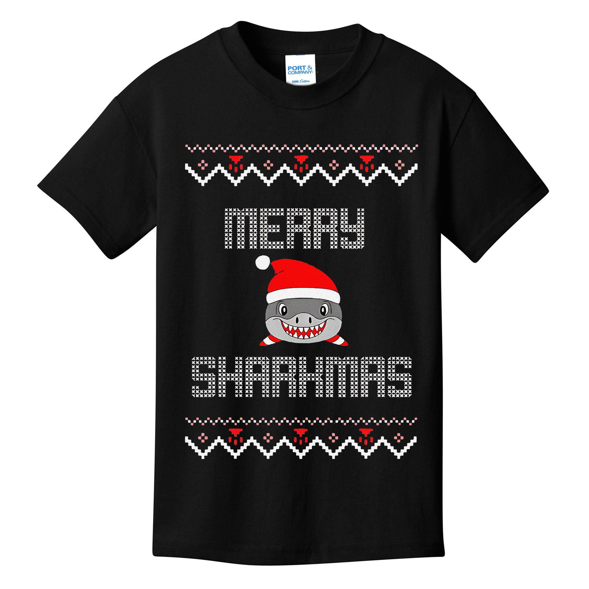 Merry Sharkmas Christmas Funny Shark Ugly Xmas Kids T-Shirt
