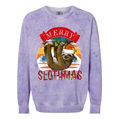 Merry Slothmas Christmas Pajama Gift Funny Sloth Lovers Gift Colorblast Crewneck Sweatshirt