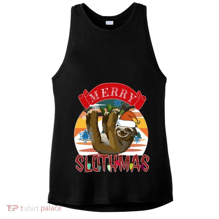 Merry Slothmas Christmas Pajama Gift Funny Sloth Lovers Gift Ladies PosiCharge Tri-Blend Wicking Tank