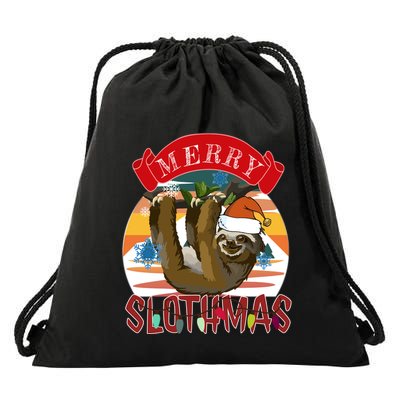 Merry Slothmas Christmas Pajama Gift Funny Sloth Lovers Gift Drawstring Bag