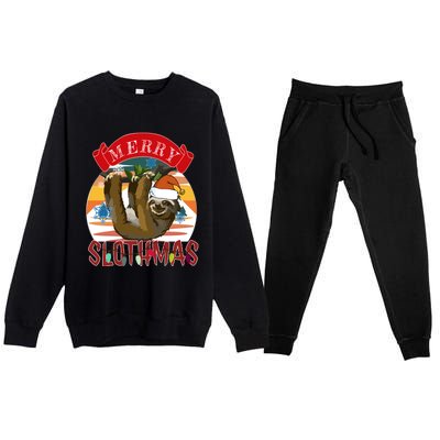 Merry Slothmas Christmas Pajama Gift Funny Sloth Lovers Gift Premium Crewneck Sweatsuit Set