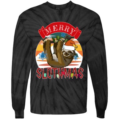 Merry Slothmas Christmas Pajama Gift Funny Sloth Lovers Gift Tie-Dye Long Sleeve Shirt