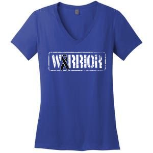 Melanoma Skin Cancer Warrior Gift Black Military Style Ribbon Funny Gift Women's V-Neck T-Shirt