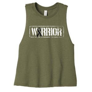 Melanoma Skin Cancer Warrior Gift Black Military Style Ribbon Funny Gift Women's Racerback Cropped Tank