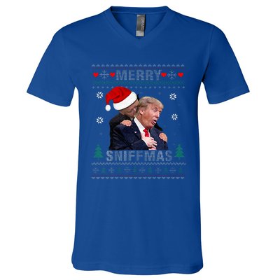 Merry Sniffmas Christmas Anti Biden Ugly Christmas Sweater  V-Neck T-Shirt