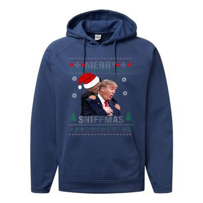 Merry Sniffmas Christmas Anti Biden Ugly Christmas Sweater  Performance Fleece Hoodie