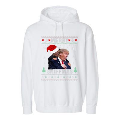 Merry Sniffmas Christmas Anti Biden Ugly Christmas Sweater  Garment-Dyed Fleece Hoodie