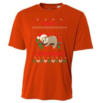 Merry Slothmas Christmas Funny Sloth Xmas Design Funny Gift Cooling Performance Crew T-Shirt