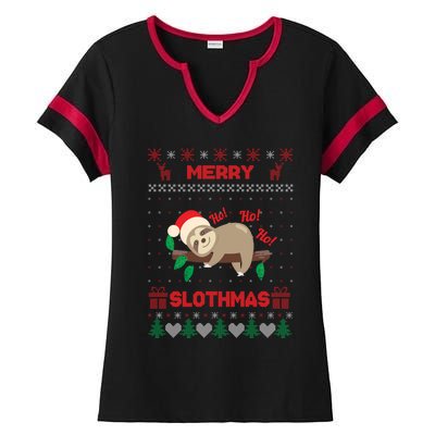 Merry Slothmas Christmas Funny Sloth Xmas Design Funny Gift Ladies Halftime Notch Neck Tee