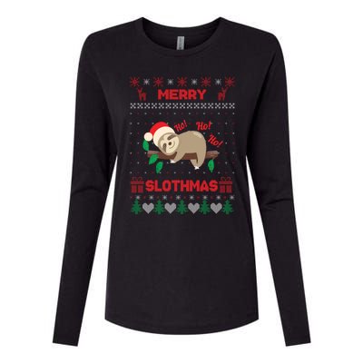 Merry Slothmas Christmas Funny Sloth Xmas Design Funny Gift Womens Cotton Relaxed Long Sleeve T-Shirt