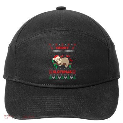 Merry Slothmas Christmas Funny Sloth Xmas Design Funny Gift 7-Panel Snapback Hat