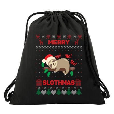 Merry Slothmas Christmas Funny Sloth Xmas Design Funny Gift Drawstring Bag