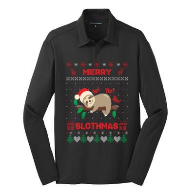 Merry Slothmas Christmas Funny Sloth Xmas Design Funny Gift Silk Touch Performance Long Sleeve Polo