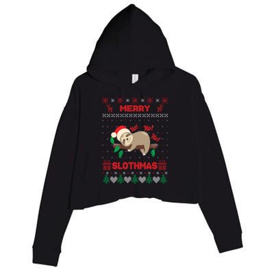 Merry Slothmas Christmas Funny Sloth Xmas Design Funny Gift Crop Fleece Hoodie