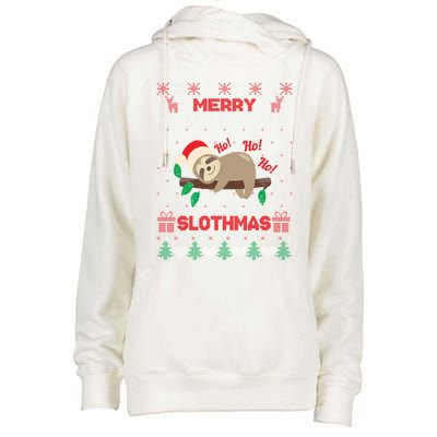 Merry Slothmas Christmas Funny Sloth Xmas Design Funny Gift Womens Funnel Neck Pullover Hood