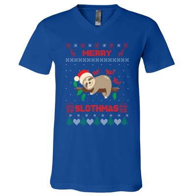 Merry Slothmas Christmas Funny Sloth Xmas Design Funny Gift V-Neck T-Shirt