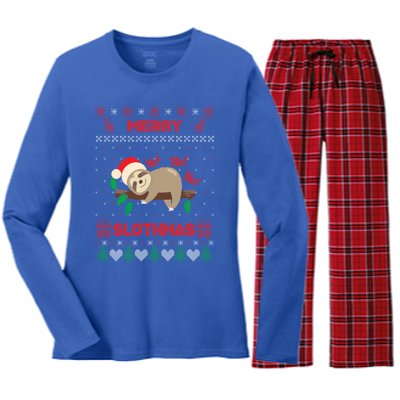 Merry Slothmas Christmas Funny Sloth Xmas Design Funny Gift Women's Long Sleeve Flannel Pajama Set 