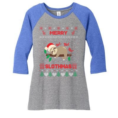 Merry Slothmas Christmas Funny Sloth Xmas Design Funny Gift Women's Tri-Blend 3/4-Sleeve Raglan Shirt