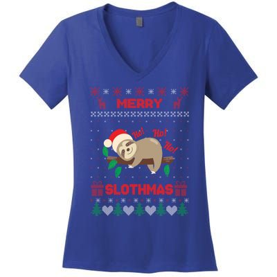 Merry Slothmas Christmas Funny Sloth Xmas Design Funny Gift Women's V-Neck T-Shirt