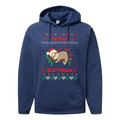 Merry Slothmas Christmas Funny Sloth Xmas Design Funny Gift Performance Fleece Hoodie