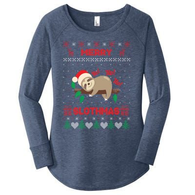 Merry Slothmas Christmas Funny Sloth Xmas Design Funny Gift Women's Perfect Tri Tunic Long Sleeve Shirt