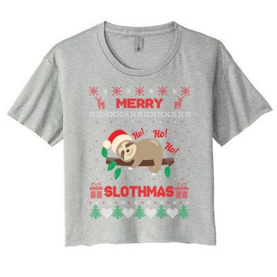 Merry Slothmas Christmas Funny Sloth Xmas Design Funny Gift Women's Crop Top Tee