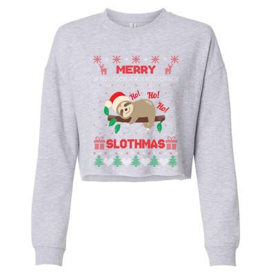 Merry Slothmas Christmas Funny Sloth Xmas Design Funny Gift Cropped Pullover Crew