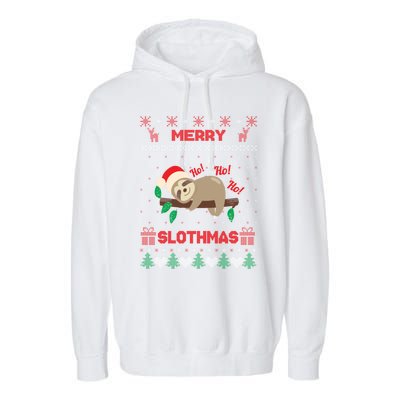 Merry Slothmas Christmas Funny Sloth Xmas Design Funny Gift Garment-Dyed Fleece Hoodie