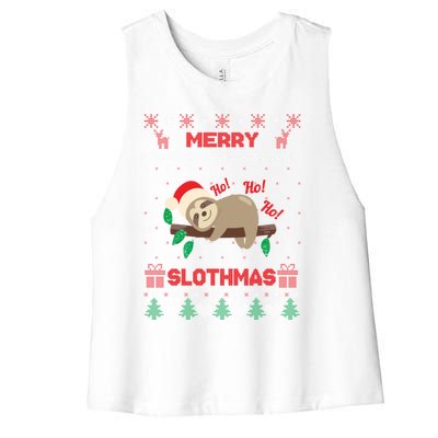 Merry Slothmas Christmas Funny Sloth Xmas Design Funny Gift Women's Racerback Cropped Tank