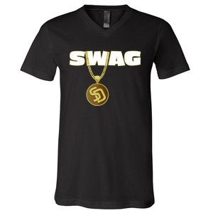 Mens Swags Chain San Diego SD Baseball Home Run Kids Boys V-Neck T-Shirt