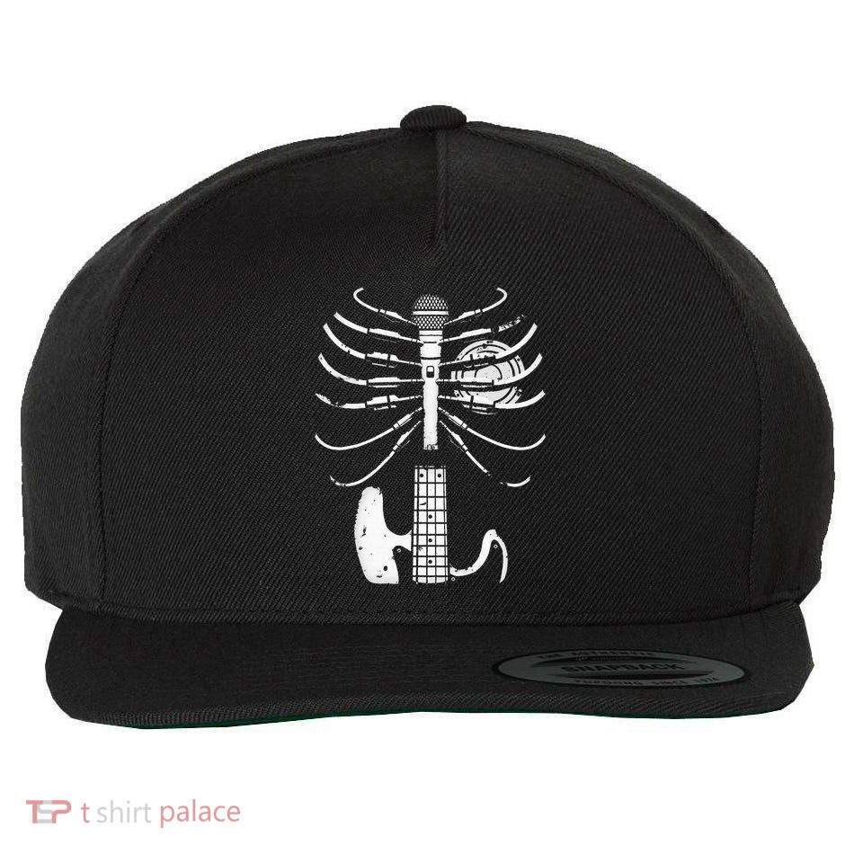 Music Skeleton Cool Guitar Microphone Speaker Heart Musician Wool Snapback Cap