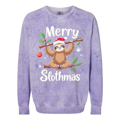 Merry Slothmas Cute Sloth With Santa Hat And Ornat Funny Gift Colorblast Crewneck Sweatshirt