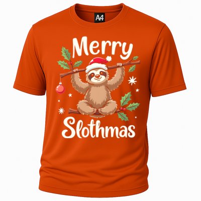 Merry Slothmas Cute Sloth With Santa Hat And Ornat Funny Gift Cooling Performance Crew T-Shirt