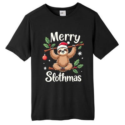 Merry Slothmas Cute Sloth With Santa Hat And Ornat Funny Gift Tall Fusion ChromaSoft Performance T-Shirt