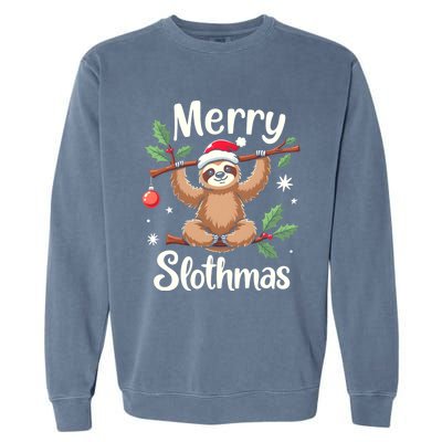 Merry Slothmas Cute Sloth With Santa Hat And Ornat Funny Gift Garment-Dyed Sweatshirt